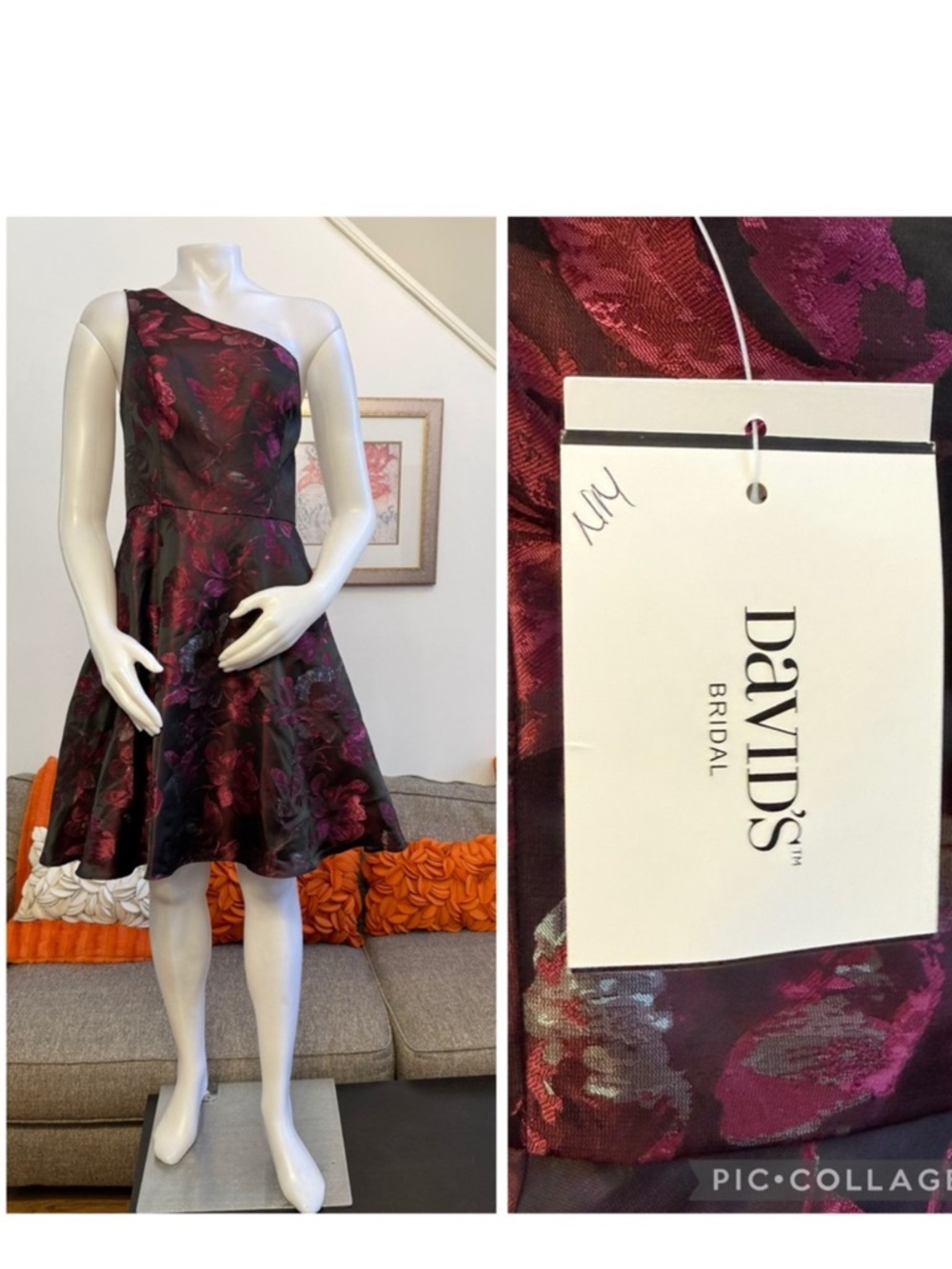 ❣️🆕David’s Bridal One Shoulder Brocade Floral Pattern A Line Dress $129 MSRP❣️